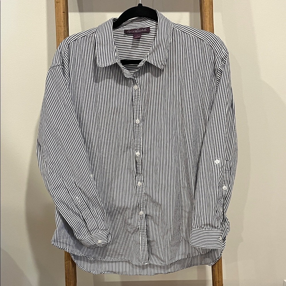 Gloria Vanderbilt Navy and White Striped Blouse